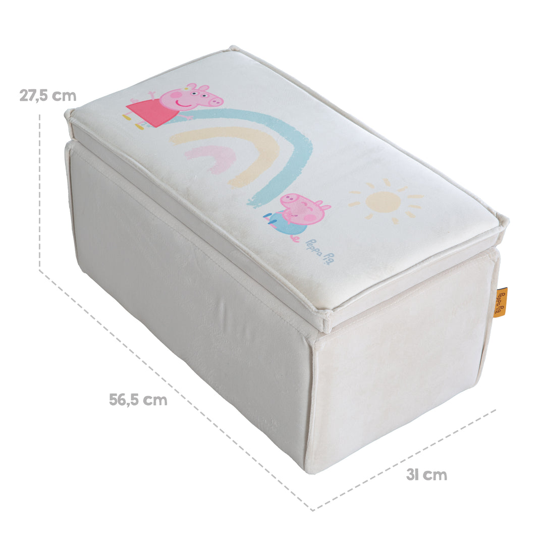 Sgabello per bambini 'Peppa Pig' con funzione di contenitore - rivestimento in velluto beige