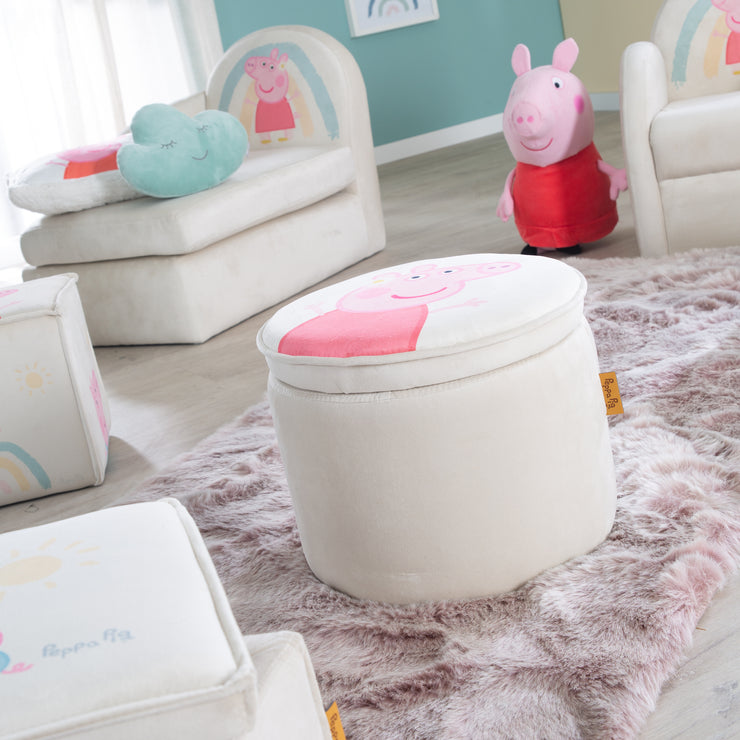 Sgabello per bambini "Pig Peppa" con funzione di stoccaggio - sgabello rotondo - beige / rosa