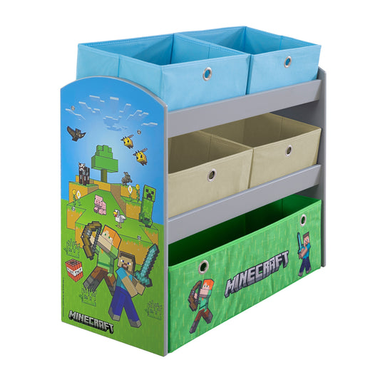 Spielregal 'Minecraft' mit Stoffboxen - Aufbewahrungsboxen aus Canvas - Mehrfarbig