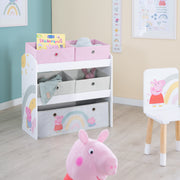 Étagère à Jouets 'Peppa Pig' avec 5 Bacs en Tissu - Étagère de Rangement en Bois