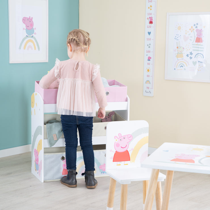 Étagère à Jouets 'Peppa Pig' avec 5 Bacs en Tissu - Étagère de Rangement en Bois