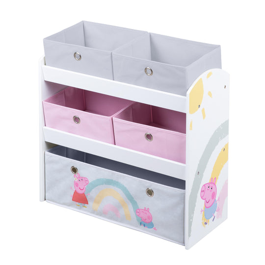 Scaffale portagiochi 'Peppa Pig' con 5 scatole di stoffa - Scaffale portaoggetti in legno