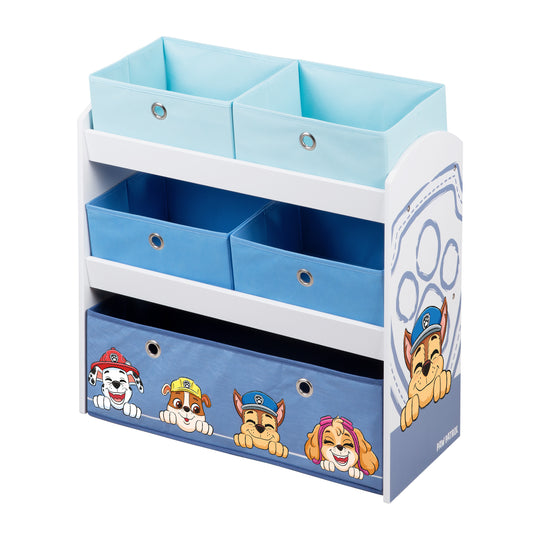 Estantería para juegos 'Paw Patrol' con 5 cajas de tela - Estante de almacenamiento de madera