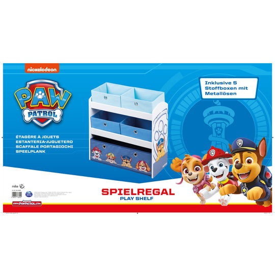 Estantería para juegos 'Paw Patrol' con 5 cajas de tela - Estante de almacenamiento de madera
