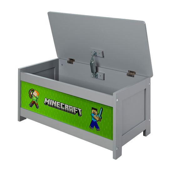 Spielzeugtruhe 'Minecraft' mit Deckel - Klappbare Sitzfläche - Grau / Grün