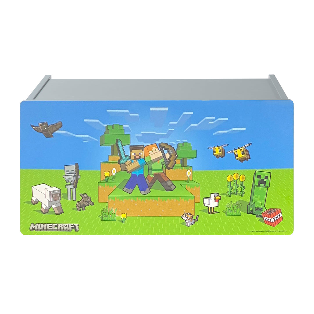 Spielzeugtruhe 'Minecraft' mit Deckel - Klappbare Sitzfläche - Grau / Grün