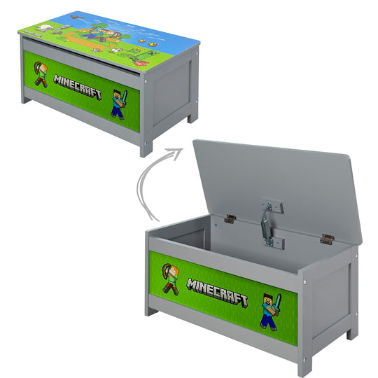 Spielzeugtruhe 'Minecraft' mit Deckel - Klappbare Sitzfläche - Grau / Grün