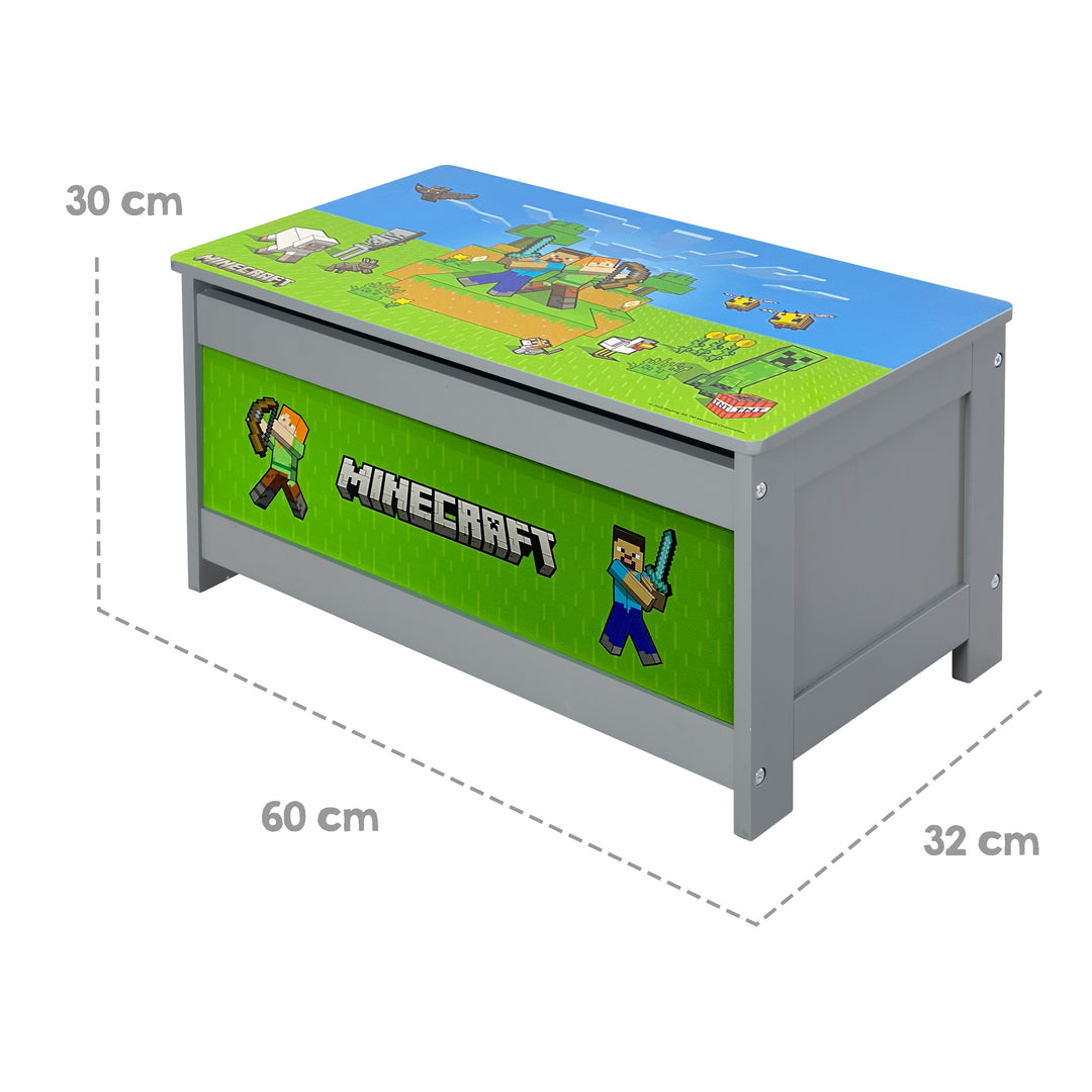 Spielzeugtruhe 'Minecraft' mit Deckel - Klappbare Sitzfläche - Grau / Grün