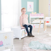 Spielzeugtruhe 'Peppa Pig' aus Holz - Klappbare Sitzfläche - Weiß / Rosa