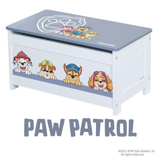 Spielzeugtruhe 'Paw Patrol' aus Holz - Klappbare Sitzfläche - Weiß / Blau
