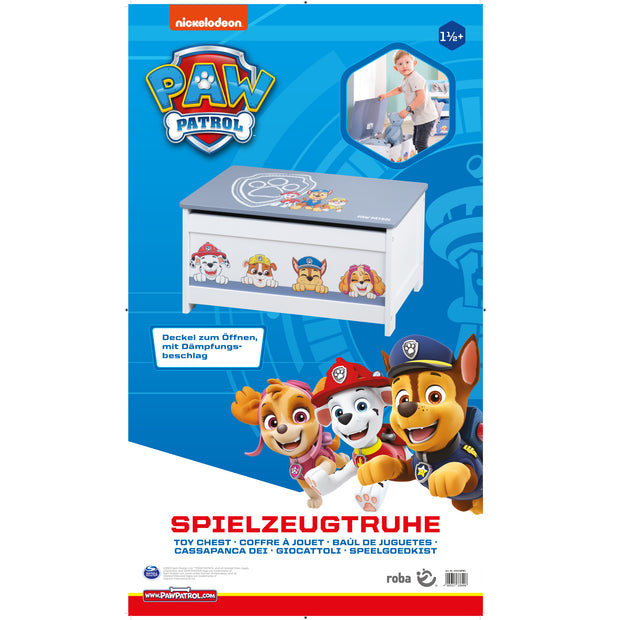 Spielzeugtruhe 'Paw Patrol' aus Holz - Klappbare Sitzfläche - Weiß / Blau