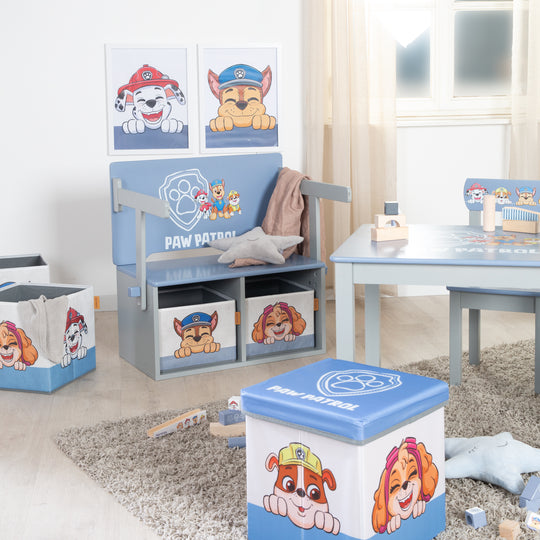Banco plegable 'Paw Patrol' + Cajas de lona - Convertible en escritorio escolar
