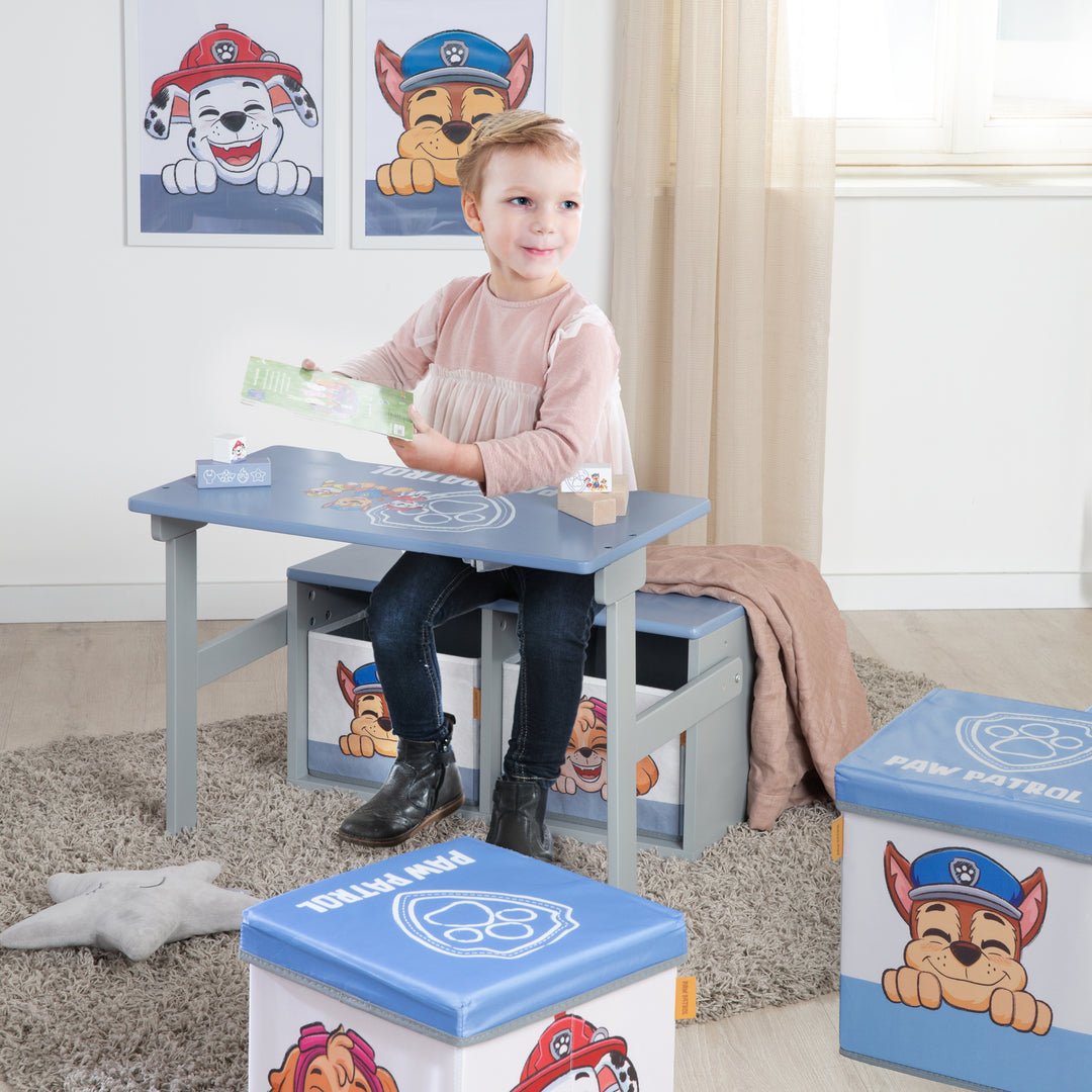 Banco plegable 'Paw Patrol' + Cajas de lona - Convertible en escritorio escolar