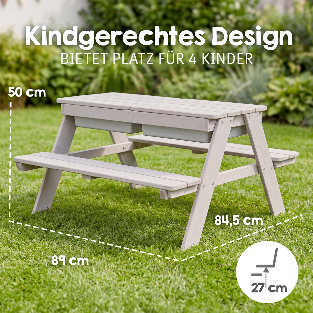 Conjunto de asientos infantiles «Play» con bandejas de juego, de madera maciza resistente a la intemperie - Gris