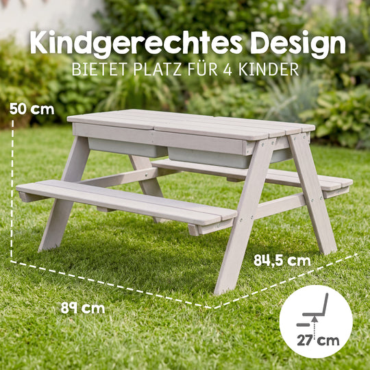 Conjunto de asientos infantiles «Play» con bandejas de juego, de madera maciza resistente a la intemperie - Gris