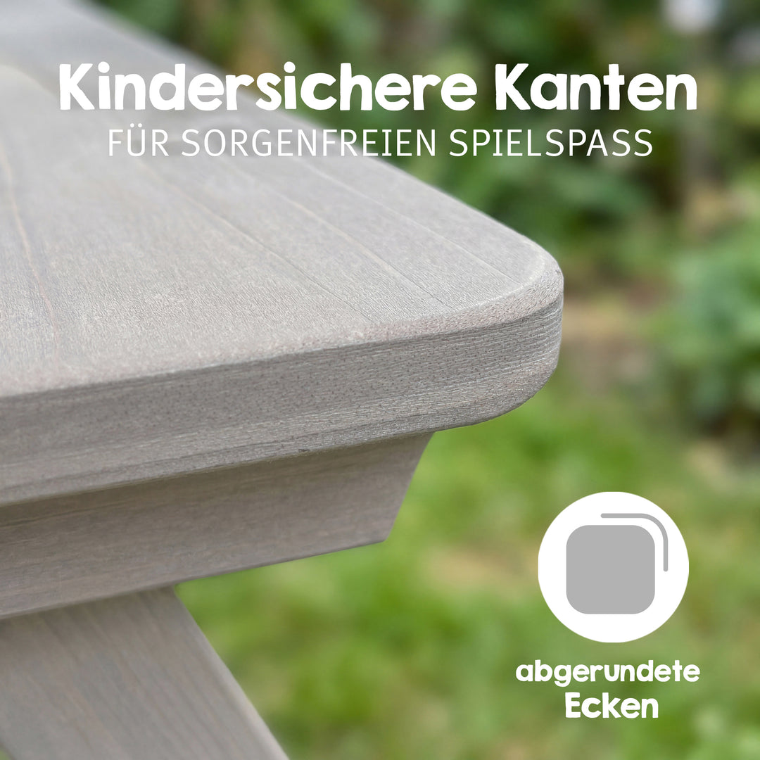 Conjunto de asientos infantiles «Play» con bandejas de juego, de madera maciza resistente a la intemperie - Gris