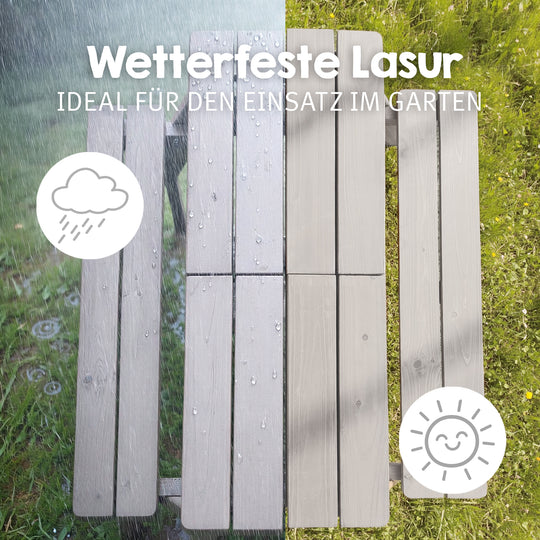 Conjunto de asientos infantiles «Play» con bandejas de juego, de madera maciza resistente a la intemperie - Gris