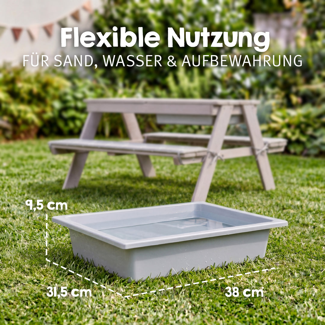 Conjunto de asientos infantiles «Play» con bandejas de juego, de madera maciza resistente a la intemperie - Gris