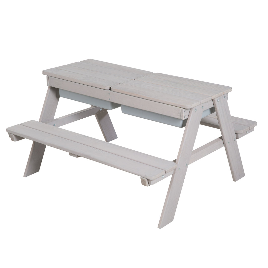 Conjunto de asientos infantiles «Play» con bandejas de juego, de madera maciza resistente a la intemperie - Gris