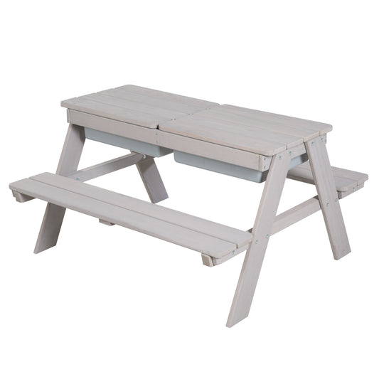 Conjunto de asientos infantiles «Play» con bandejas de juego, de madera maciza resistente a la intemperie - Gris