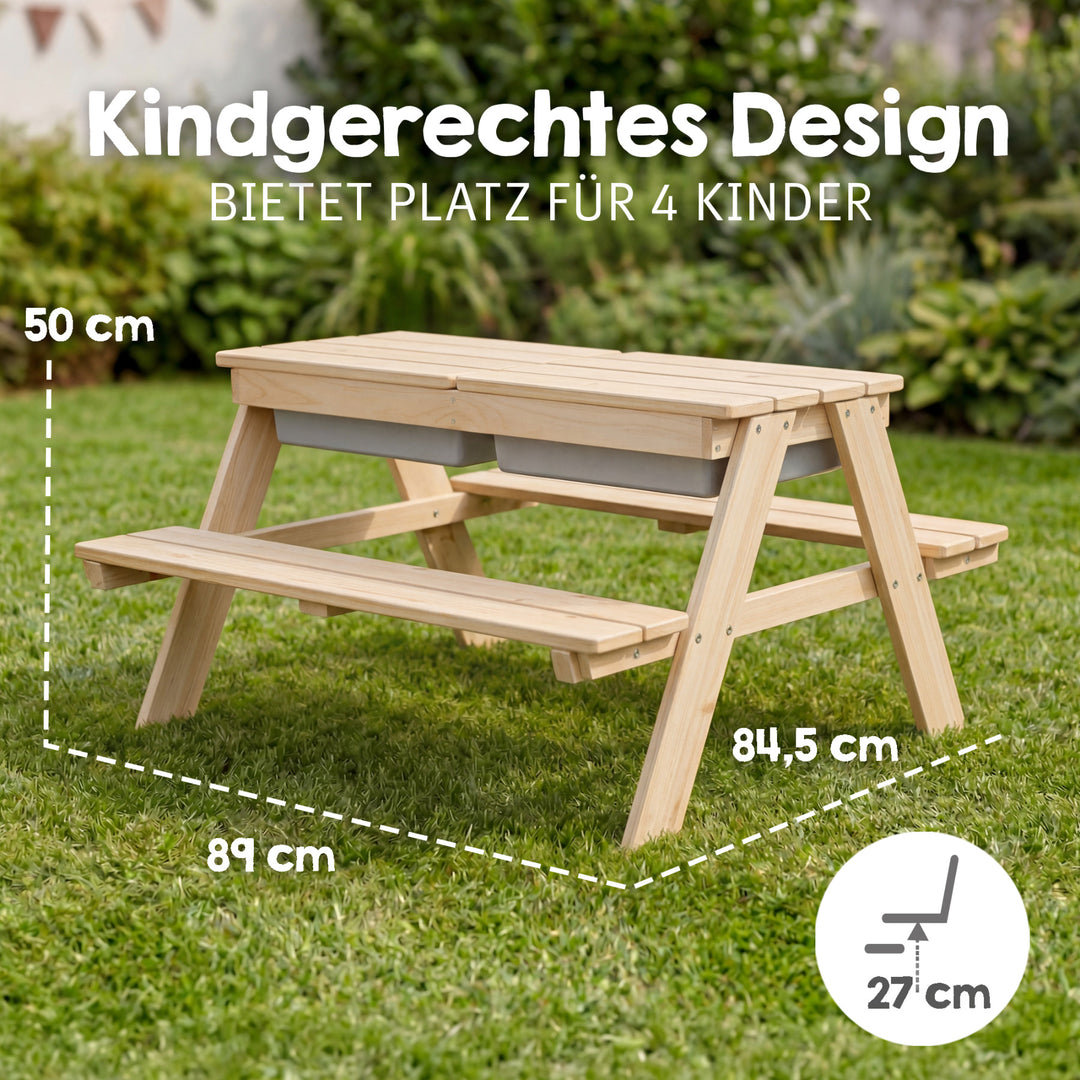 Kindersitzgarnitur 'Play' mit Spielwannen, Massivholz, Sitzgarnitur & Matschtisch - Natur