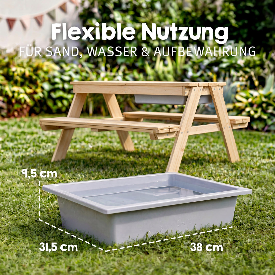 Kindersitzgarnitur 'Play' mit Spielwannen, Massivholz, Sitzgarnitur & Matschtisch - Natur