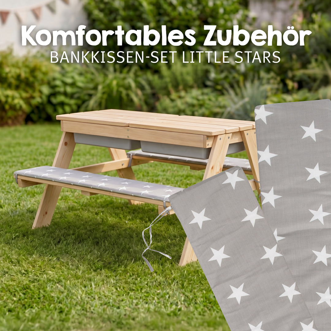 Kindersitzgarnitur 'Play' mit Spielwannen, Massivholz, Sitzgarnitur & Matschtisch - Natur