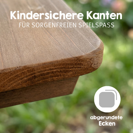 Conjunto de asientos infantiles «Play» con bandejas de juego, de madera maciza resistente a la intemperie - teca
