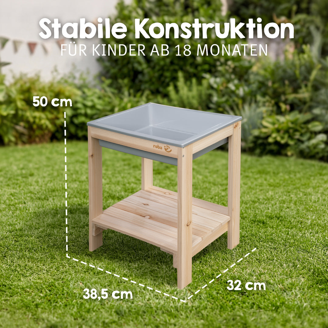 Table de jeu d'extérieur 'Tiny', table en bois massif, sable et boue - naturel