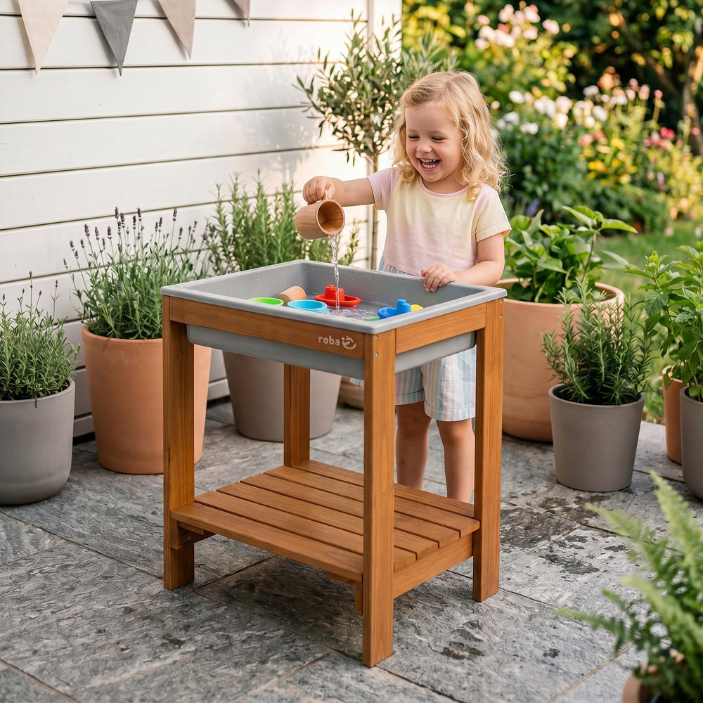 Outdoor+ Spieltisch 'Tiny', Massivholz, Sand- & Matschtisch - Teakfarben lasiert