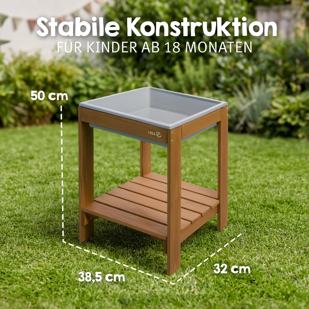 Outdoor+ Spieltisch 'Tiny', Massivholz, Sand- & Matschtisch - Teakfarben lasiert