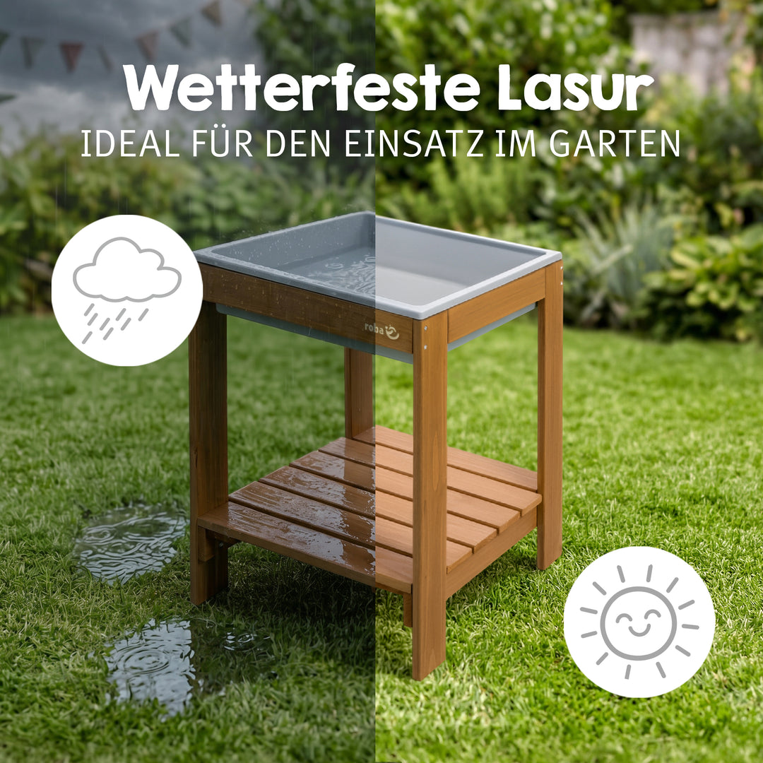 Outdoor+ Spieltisch 'Tiny', Massivholz, Sand- & Matschtisch - Teakfarben lasiert