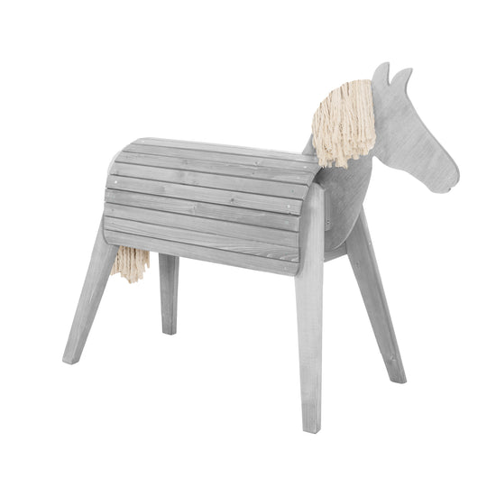 Cheval de voltige et d’extérieur avec crinière et queue – Bois massif gris