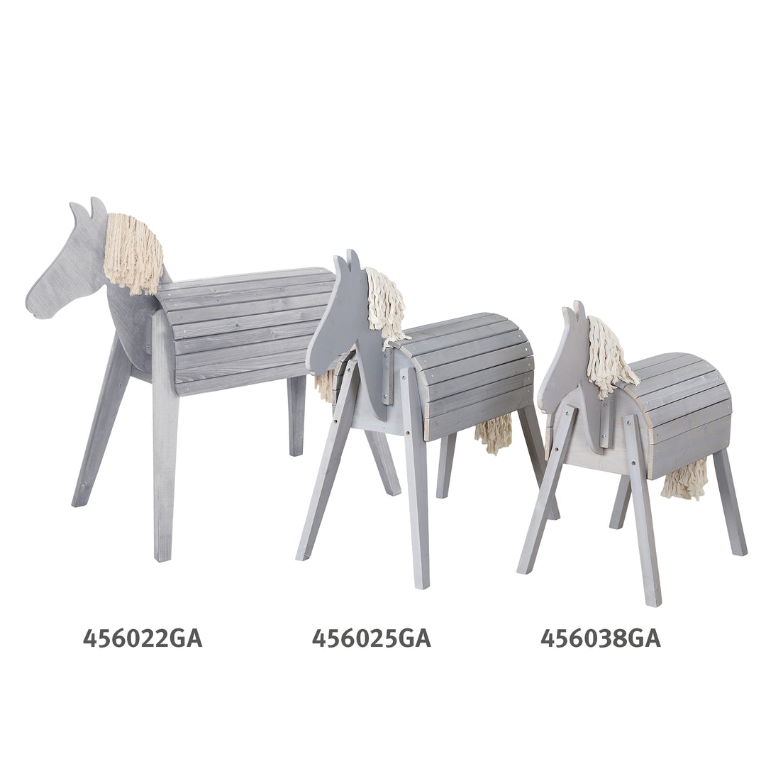 Cheval de voltige et d’extérieur avec crinière et queue – Bois massif gris