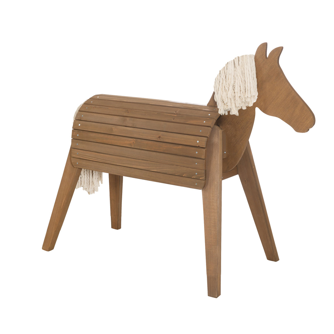 Cheval de voltige et d’extérieur avec crinière et queue – Bois massif couleur teck