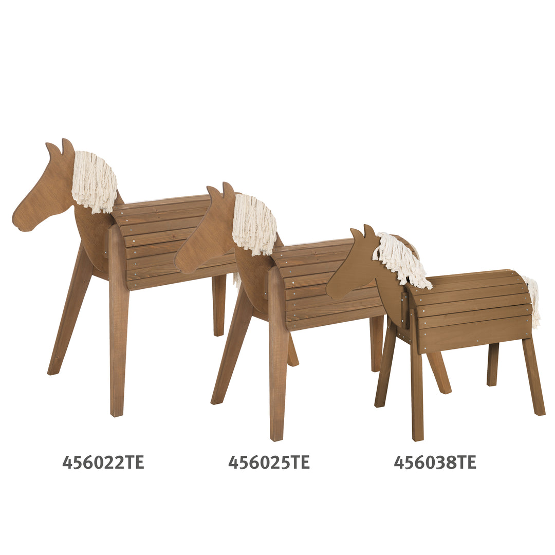Cheval de voltige et d’extérieur avec crinière et queue – Bois massif couleur teck