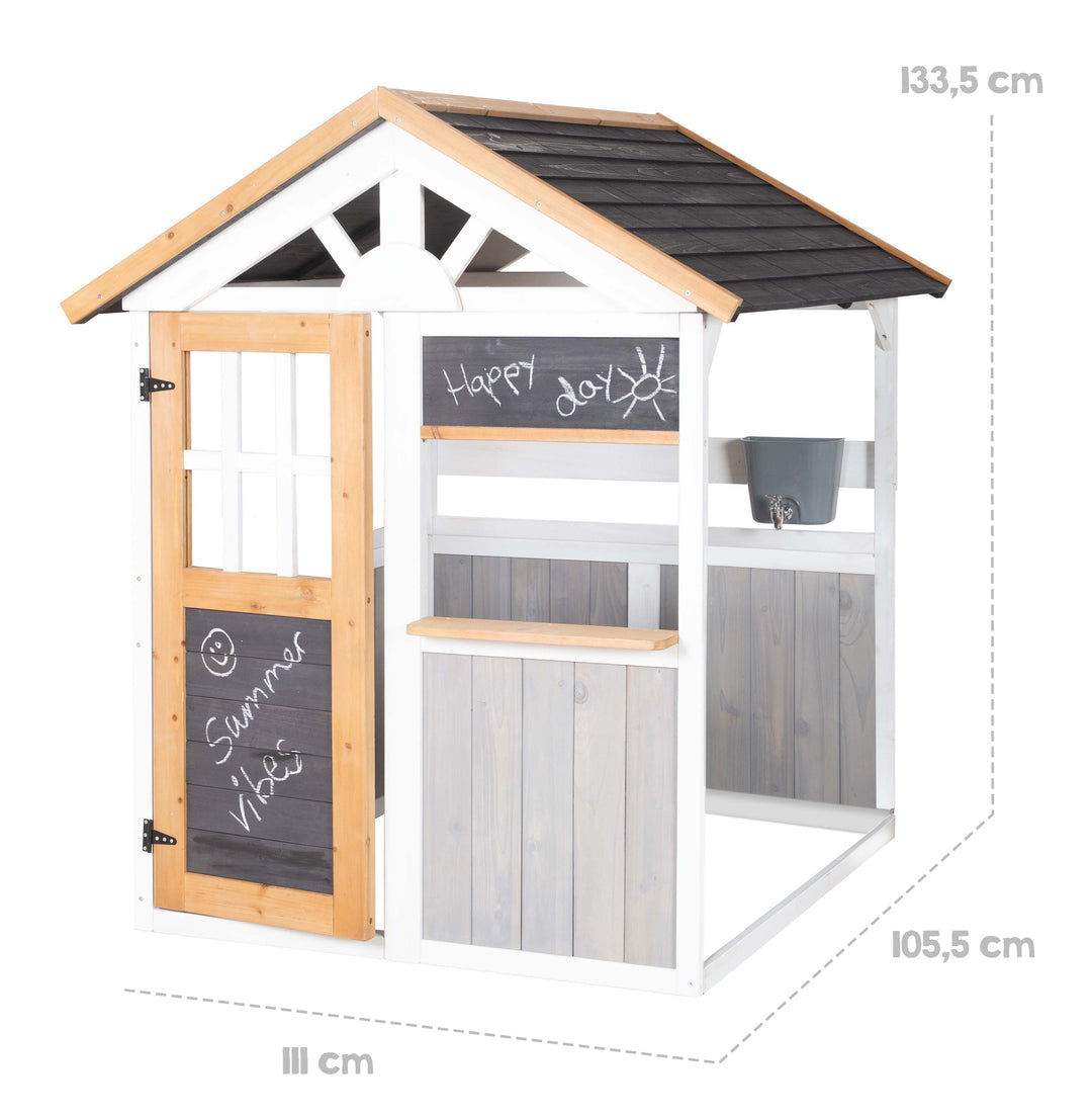 Garden Playhouse incl. Play Kitchen + Picnic Table - Multicolor Stained Wood