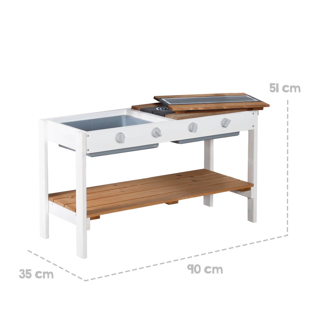 Garden Playhouse incl. Play Kitchen + Picnic Table - Multicolor Stained Wood