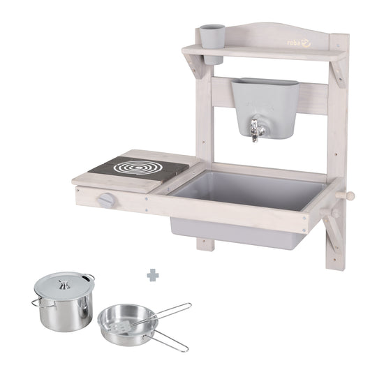 Cocina de barro para colgar con accesorios - Madera certificada FSC - Gris lacado