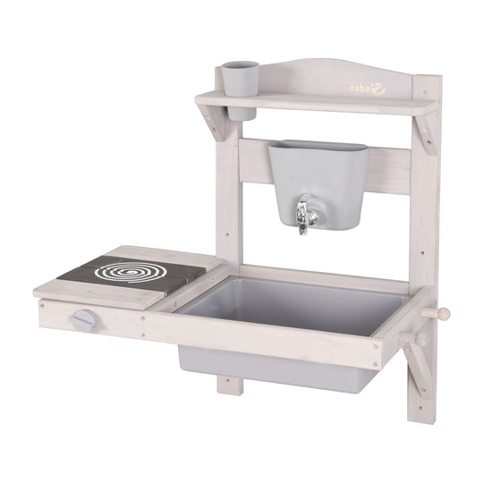 Cocina de barro para colgar con accesorios - Madera certificada FSC - Gris lacado