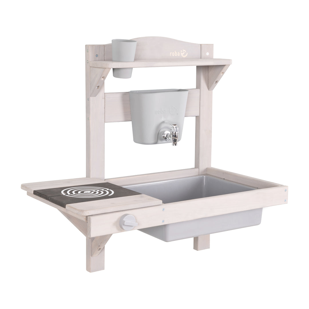 Cocina de barro para colgar con accesorios - Madera certificada FSC - Gris lacado