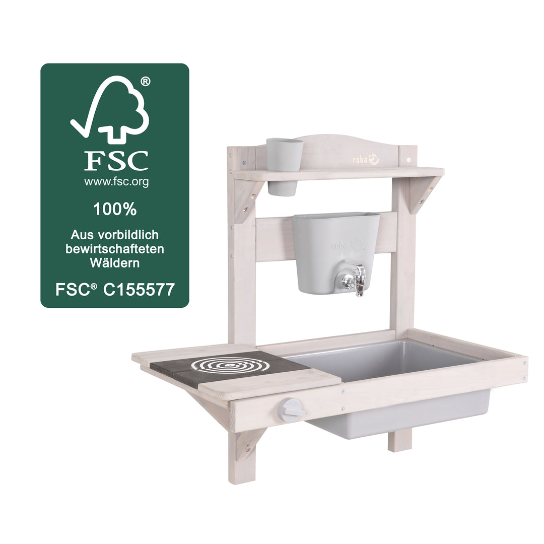 Cocina de barro para colgar con accesorios - Madera certificada FSC - Gris lacado