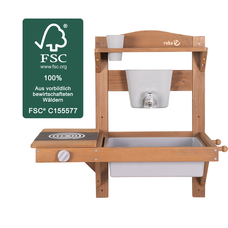 Hanging Outdoor Play Kitchen incl. Accessories - FSC-Certified Wood - Teak Colours
