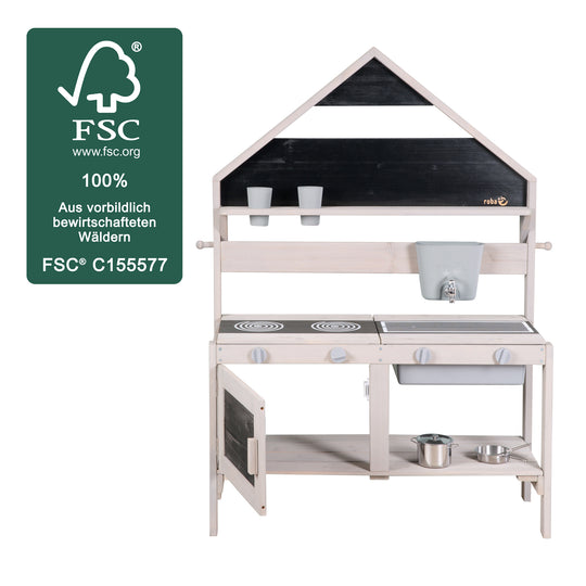 Cucina da gioco e da fango per esterni in stile casa - Legno certificato FSC - Smaltato grigio