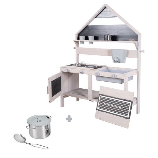Cucina da gioco e da fango per esterni in stile casa - Legno certificato FSC - Smaltato grigio