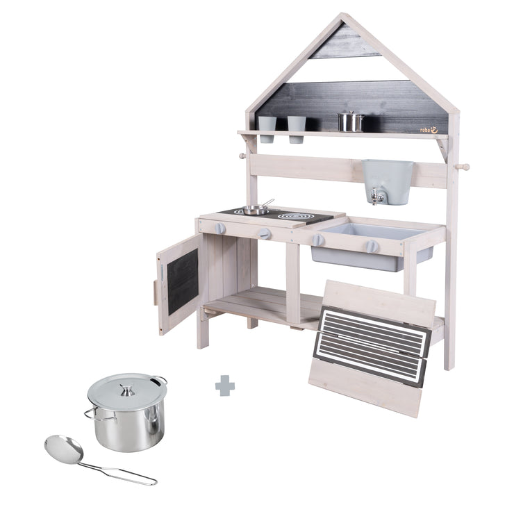 Outdoor Play & Mud Kitchen in House Design - FSC Certified Wood - Grey Varnished