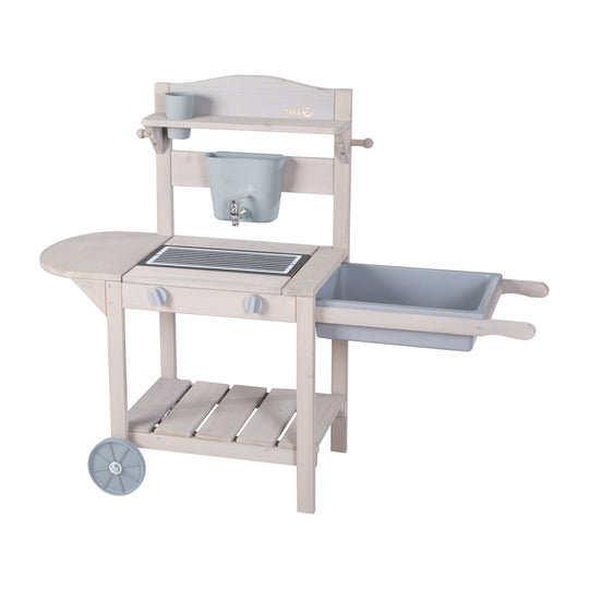 Cocina de barro móvil BBQ para niños - Madera certificada FSC - Gris lacado