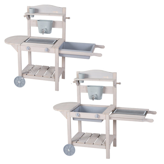 Cocina de barro móvil BBQ para niños - Madera certificada FSC - Gris lacado