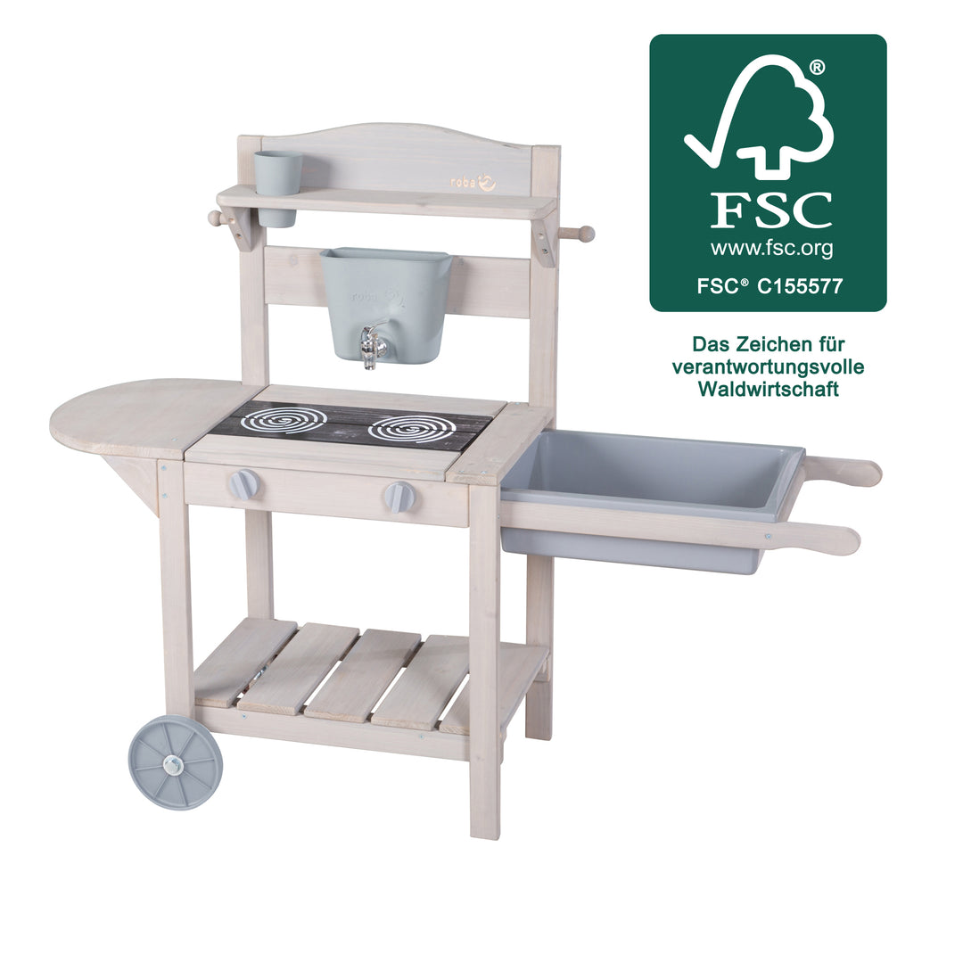 Cocina de barro móvil BBQ para niños - Madera certificada FSC - Gris lacado