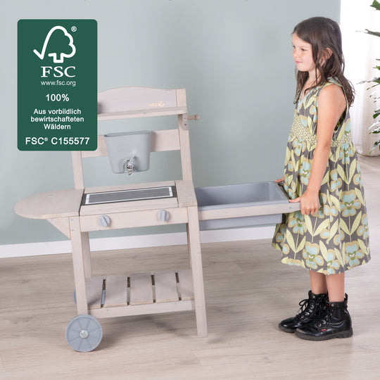 Cocina de barro móvil BBQ para niños - Madera certificada FSC - Gris lacado